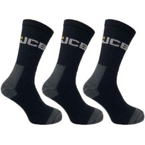 JCB Work Socks 3-Pack Black/Grey (UK Size 6-11) Essential Work Socks
