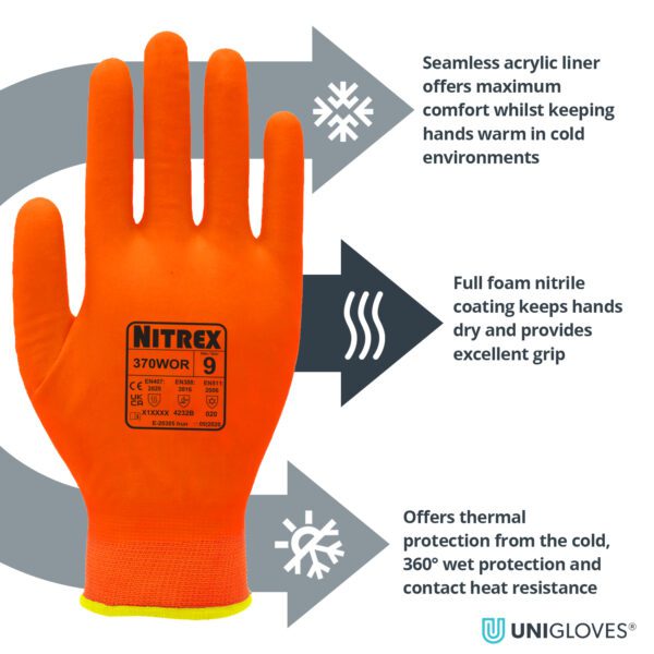 Thermal Work Gloves Uniglove 370WOR Nitrex Orange Thermal Gloves - Image 3