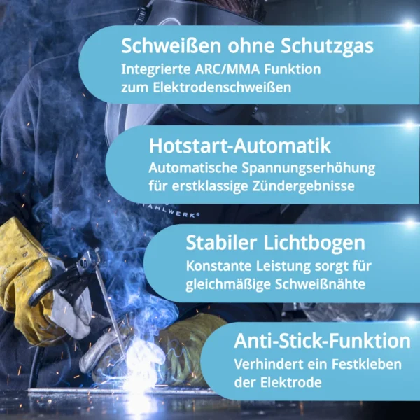 STAHLWERK Welding Machine FLUX 140 ST - Flux-cored wire welding without shielding gas, as well as for Lift TIG and MMA/ARC applications - Image 5